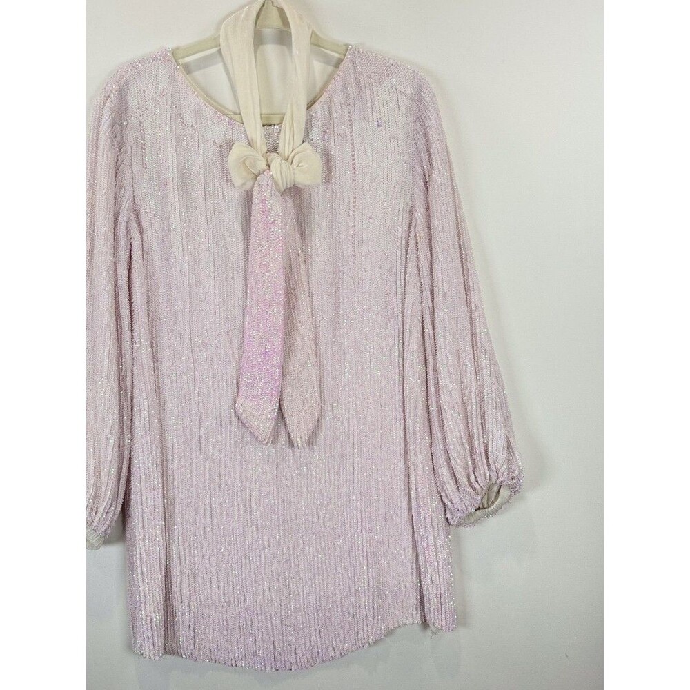 Retrofete Womens Dress Pink Grace Sequin Allover Mini Velvet Tie Belt Party XS - Picture 9 of 16